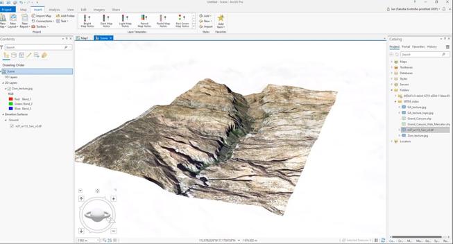screen shot - ArcGIS Pro - 3D view of landsurface elevation data