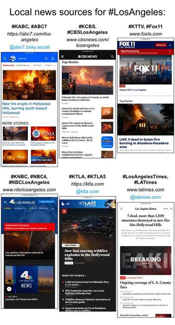 Screenshots of websites for local news organizations in Los Angeles, California.