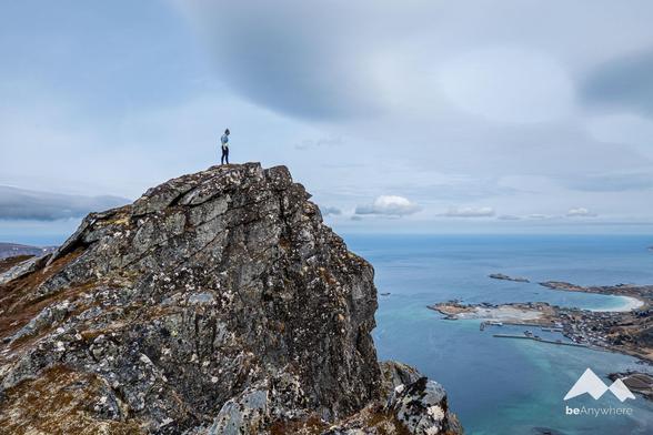 Woman on a mountain above the Atlantic Ocean