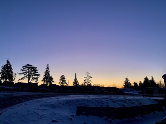 The sunrise slowly crawling up. There are many cool colours and blue hues