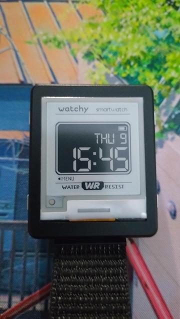 Watchy watch face looking like a Casio retro watch in dark mode