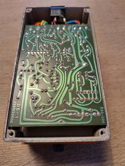 Photo of the bottom of a Boss DS-1 PCB.