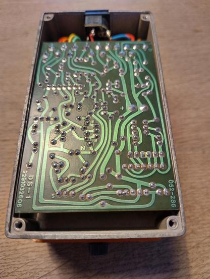 Photo of the bottom of a Boss DS-1 PCB.