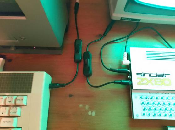 Photo showing an inline switch for the ZX80 and also my Acorn Electron.
