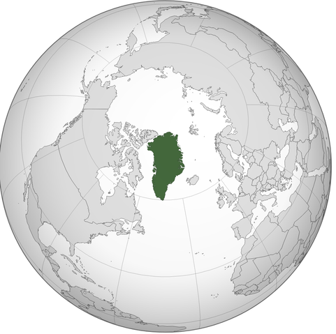 Map showing Greenland and the northern hemisphere