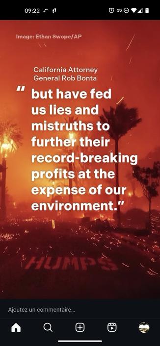 capture d'écran du compte instagram de David Pajo.
(suite)

but have feed us lies and mistruth to further their record breaking profits at the expense of pour environment