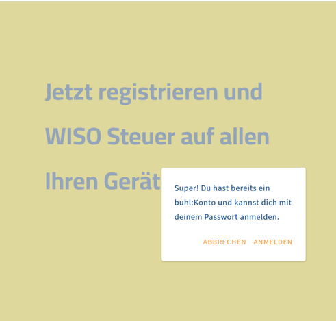 Ähnliche Meldung, wie im ersten Bild, nur mit der Mitteilung, dass für die gewählte Adresse bereits ein Konto existiert.
