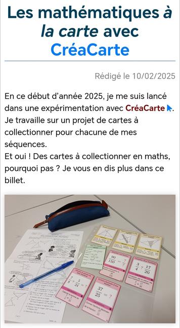 Copie d'écran de l'en-tête du billet avec le début du texte et une image avec une fiche d'exercices une trousse sur un bureau d'élève.