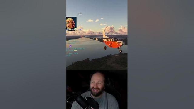 Airplane in a simulator flying over a river