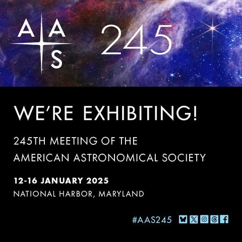 AAS 245 promotional graphic with text "We're exhibiting!"
