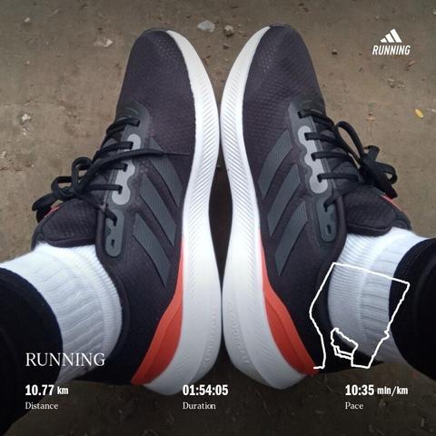 Run result from the adidas Running app. The photo is the newly bought shoes "adidas RUNFALCON 3.0".