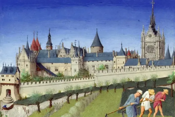 Palais de la Cite van Parijs in het 'Très Riches Heures du Duc de Berry' (Publiek Domein - wiki)