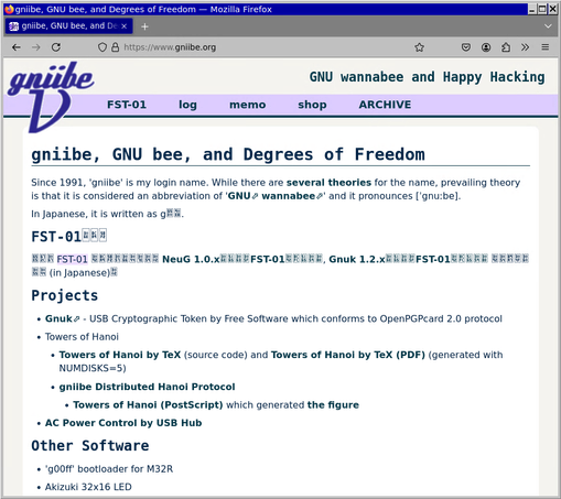 Screenshot of the website under www.gniibe.org
