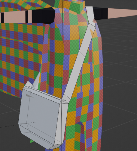 an image showing Sparrow's messenger bag with it's strap going across Sparrow's chest