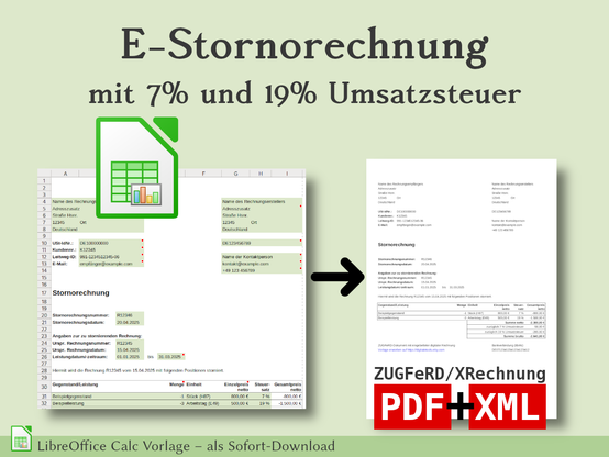 E-Stornorechnung mit 7% und 19% Umsatzsteuer