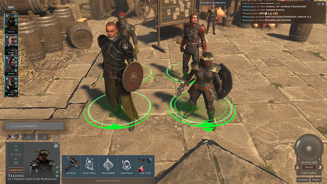 A screenshot from the game Solasta: Crown of the Magister
A generic fantasy team is standing in town...