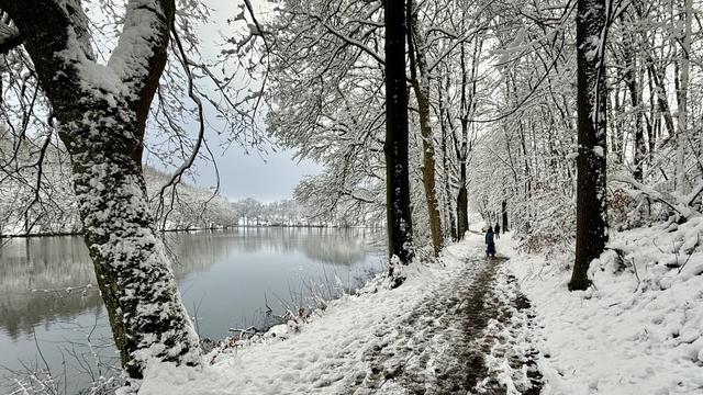 Der verschneite Rundweg an der Heilenbeckentalsperre.