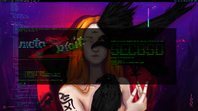 Screenshot of a SecBSD desktop running Metasploit.