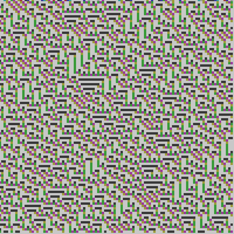 Wolfram celular automata but with some color asigned to the live cels. Looks like pixelated branches.