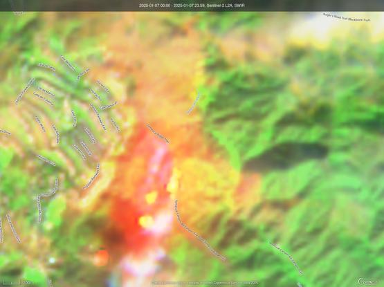 Flames bursting out from Temescal Ridge Trail