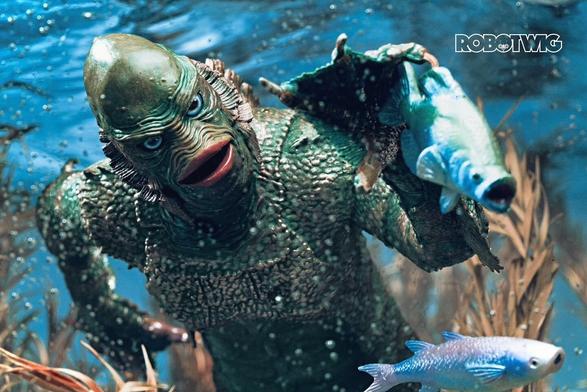 Creature from the Black Lagoon catching a fish underwater