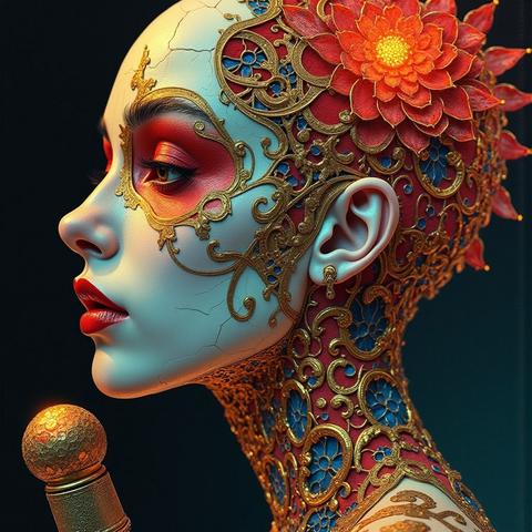 Singer with golden ornaments