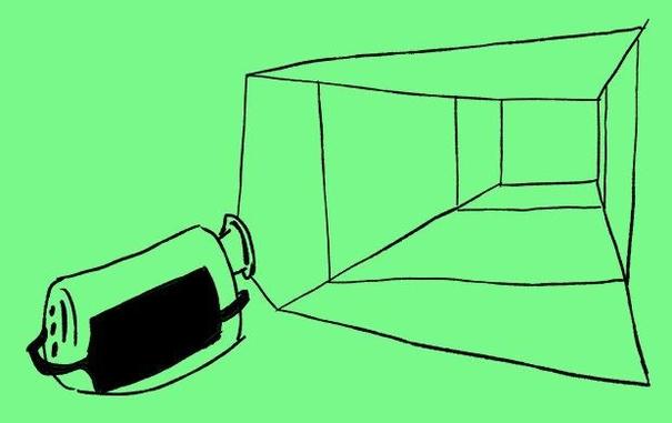 Dessin de caméra projetant des films pour les 24h de projections en accès libre sur les thèmes de la justice sociale et environnementale les 22 et 23 janvier 2024 à l'académie du climat de Paris