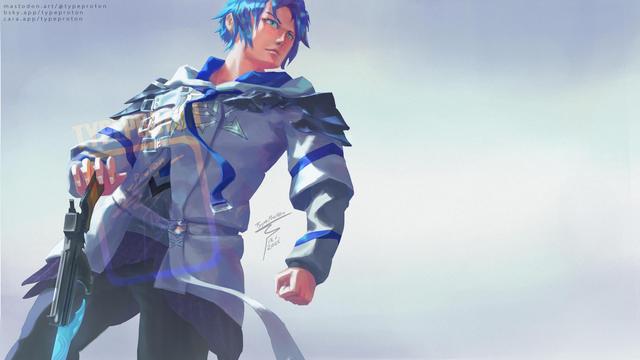 Digital fanart of Holostars EN's blue heroric V-tuber Regis Altare