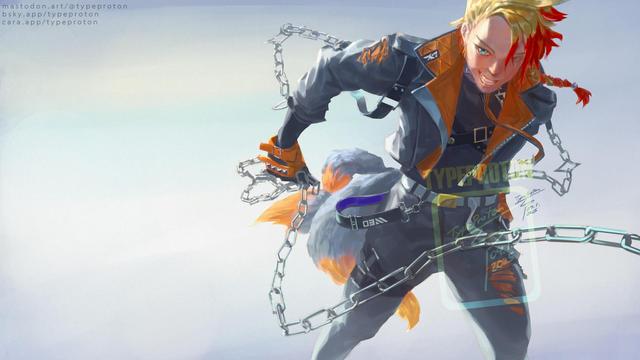 Digital fanart of Holostars EN's crazy dog V-tuber Axel Syrios