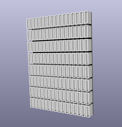 elongated LED cases arranged vertically in a 16x8 LED matrix.