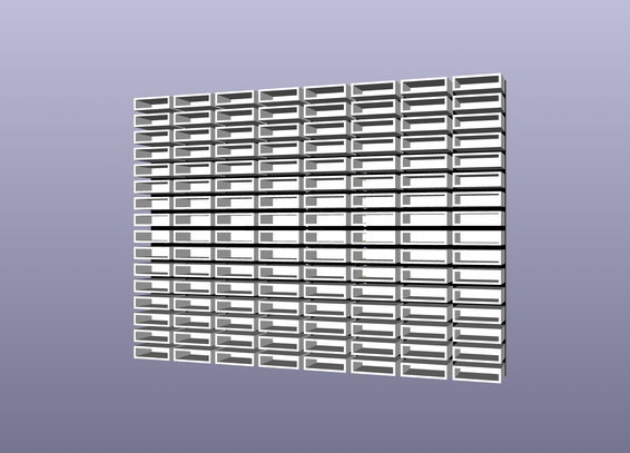 elongated LEDs arranged horizontally in a 8 by 16 LED matrix.