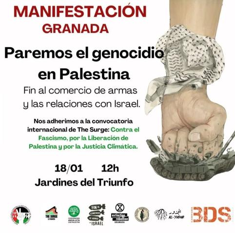 Parar el Genocidio.

Manifestación en Granada.
18 de Enero a las 12h.
Jardines del Triunfo