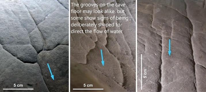photos - the grooves on the cave floor may look alike, but some show signs of being deliberately shaped to direct the flow of water