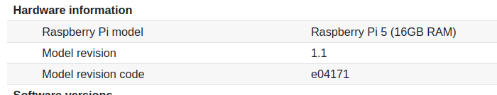 Screenshot of a section of the output from admin/tool/moodlebox showing that it now recognises the 16GB version of the underlying RaspberryPi5  hardware.