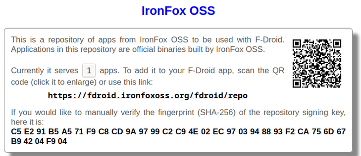 F-droid repository of Ironfox, a hardened Firefox browser for Android based on on the now defunct Mull browser by DivestOS