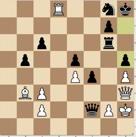 Your turn! White to move and win, how? Solve our Daily Lichess Puzzle interactive: https://lichess.org/training/iHWhx #chess #chesspuzzle #chesstactic White: Kh2, Qh3, Rd8, Bb3, pawns c2,c3, e4, h4. Black: Kh8, Qf2, Rg6, pawns b5, c6, e5, f4, g7, h5.
