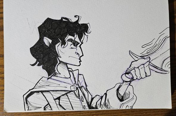 Inked stylized sketch of Frodo Baggins