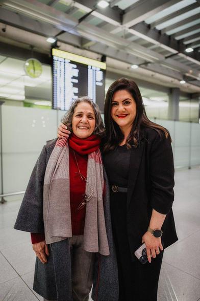 Women's rights activist Nahid Taghavi, released from an Iranian prison, with daughter Mariam Claren, January 12, 2025