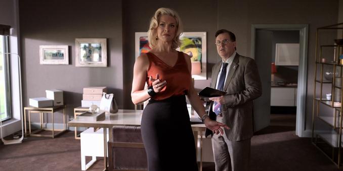 Hannah Waddingham in a sexy power outfit in the show Ted Lasso.