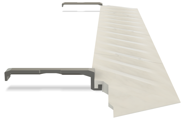 A CAD screen capture shows two U-shaped straps, one at either end of the ramp.  The strap goes under the ramp and hooks onto it from the bottom.