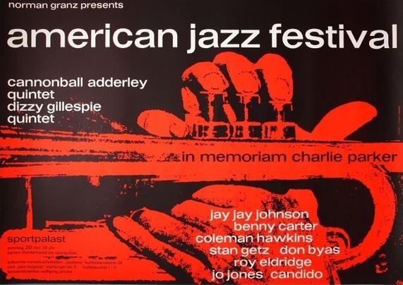 1960 - American Jazz Festival in Berlin
Cannonball Adderley, Dizzy Gillespie, Jay Jay Johnson, Benny Carter, Coleman Hawkins, Stan Getz, Don Byas, Roy Eldridge, Jo Jones, Candido