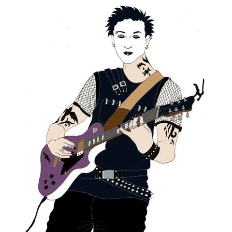 Nox ist weiß und schwarz geschminkt und hat schwarz gefärbtes, stachlig gestyltes Haar. Er trägt schwarze Kleidung, teilweise mit Netzstoff, silbernen Schmuck und hat mehrere Tattoos. Er spielt E-Gitarre und sieht auf sein Instrument herab.