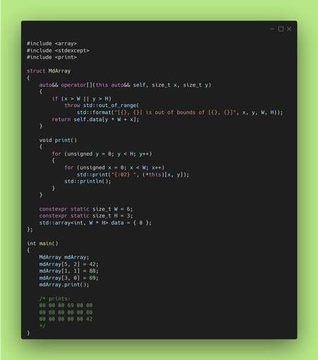 C++ code implementing a custom class with multidimensional operator[].