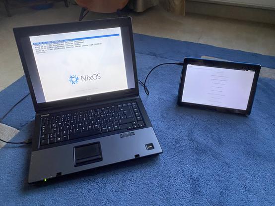 My old Compaq booting NixOS from isodrive running on my tablet