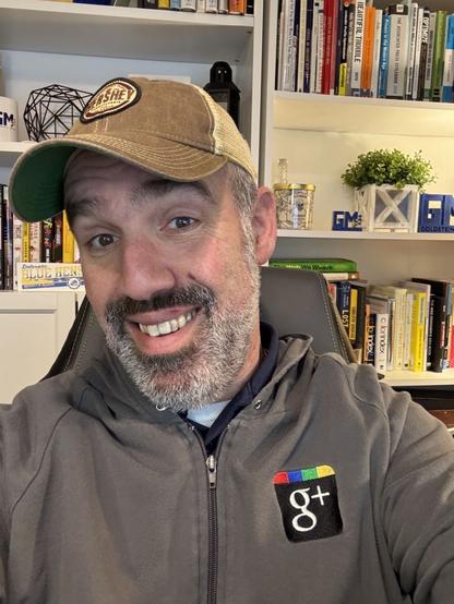 Wearing a Google+ gray hoodie with the original G+ logo. Circa 2010. Man those were the days.
