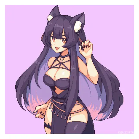 It's a pixelart of a catgirl in black revealing dress.