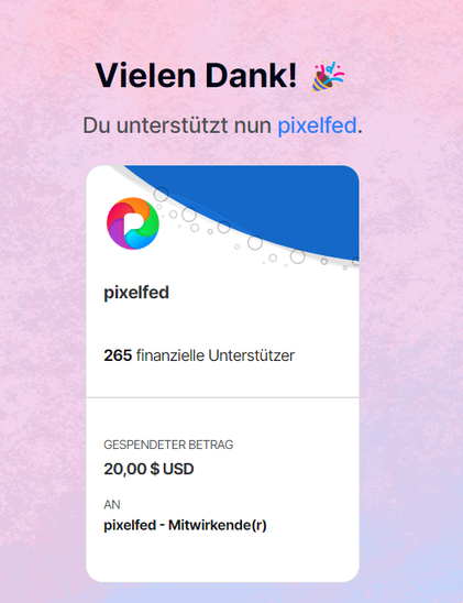 Donation screenshot for Pixelfed
