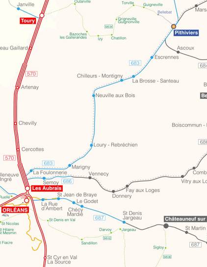 Carte ferroviaire des environs d'Orléans