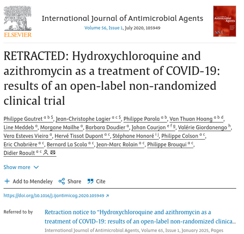 Screen shot of the retracted article on the publisher's website (Elsevier)