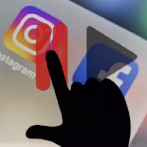 Schmuckbild: Ein Finger drückt auf ein Pause-Symbol - im Hintergrund die App-Symbole von Instagram und Facebook.